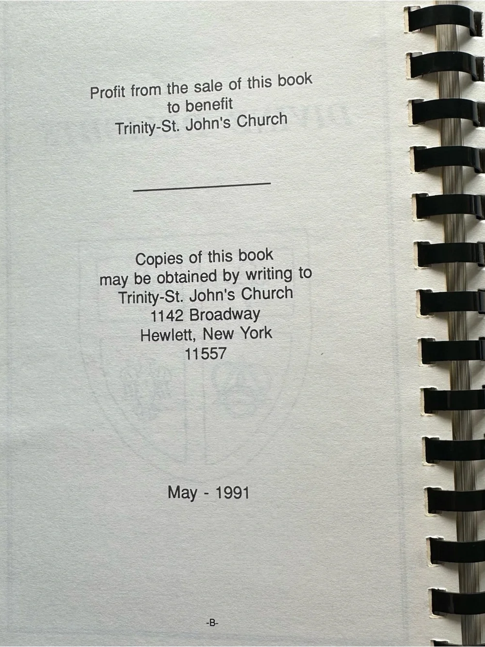 Vintage Cookbook Trinity-St. John's Church 1991 Hewlett New York